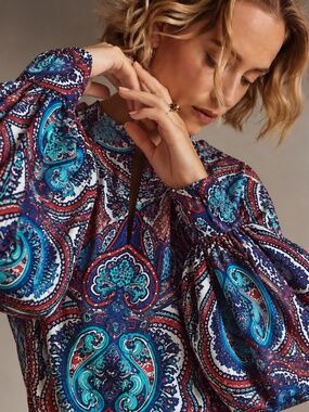 Talbots Vibrant Multicolor Paisley Long-Sleeve Blouse BNWT - Size M